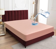 Full Size Waterproof Fitted Sheet with Deep Pocket Mattress Cover Coral Red