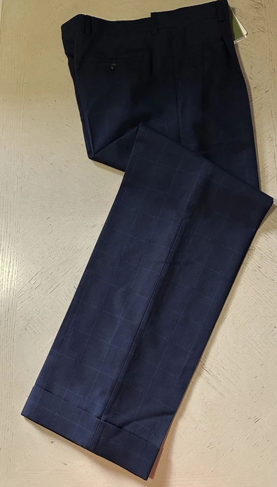 Pantalones de vestir Gucci para hombre GG Overcheck azul 34 EE. UU. (50 UE) Italia con etiquetas nuevos con etiquetas $1950 Foto 2 de 4