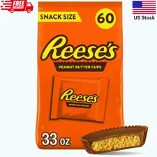 Reese's Peanut Butter Cups Snack Size Milk Chocolate 33 oz 60 Pieces