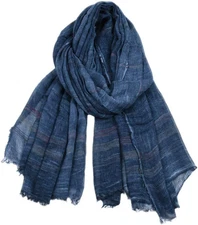 Unisex Striped Soft Scarf Cotton Linen Lightweight Large Scarves 75 X 35 Inches