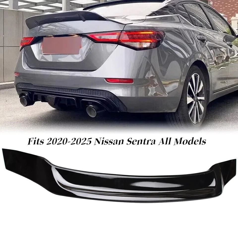 FOR 2020-2025 NISSAN SENTRA HIGH KICK DUCKBILL TRUNK SPOILER R STYLE GLOSS BLACK - Image 2 of 4