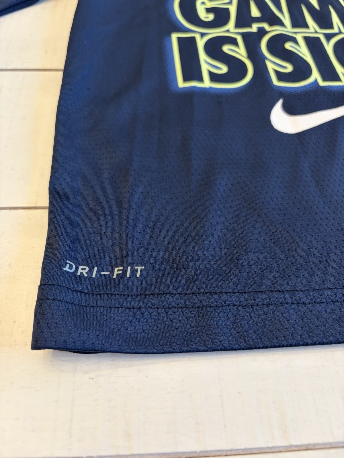 The Nike Tee Kids' Navy Long Sleeve Performance Tee with Lime Graphic Boys 5 image 5