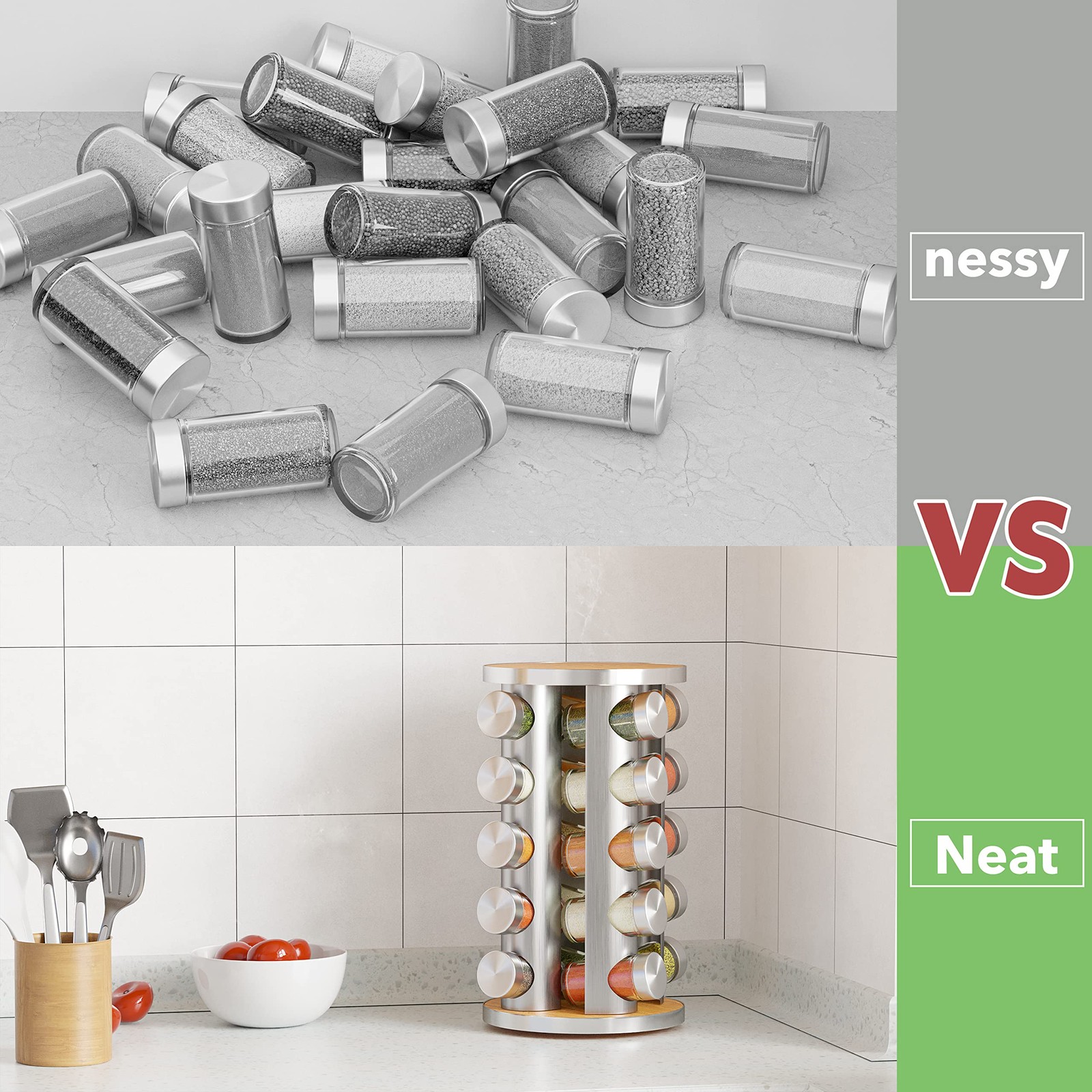 Revolving Spice Rack Set with 20 Spice Jars, Kitchen Spice Tower Organizer fo...