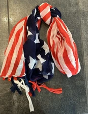 Unbranded American Flag Red White Blue Scarf Tassels Design NWT 