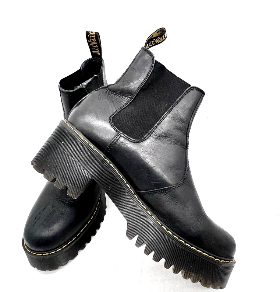 Dr Martens Rometty Chelsea Platform Boots Womens Size 10 Black Leather Lugs - Image 2 of 4