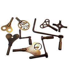 Antique Clock Winding Keys Square Drive Brass Heart Crank T Style Sizes 7–15