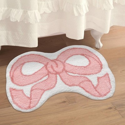 Coquette Bow Rug Pink Bath Mat Non Slip Microfiber Plush Absorbent 30x20 Inch