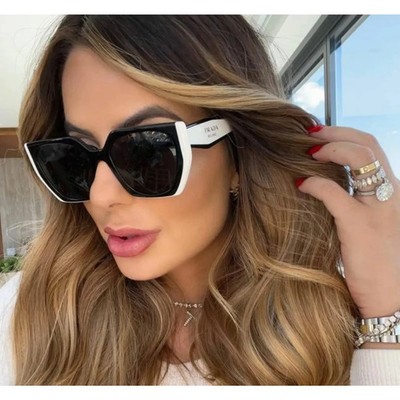 Prada PR15WS 09Q5S0 Rectangle Sunglasses in Black and White /Gray