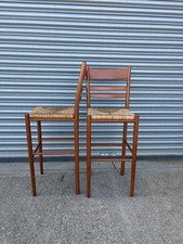 Set of 2 Vintage Wooden Bar Stools with Recessed Seats MCM Retro Kitchen Chairs