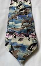 Endangered Species Orca Whale and Dolphin 100% Silk Necktie, father's day gift
