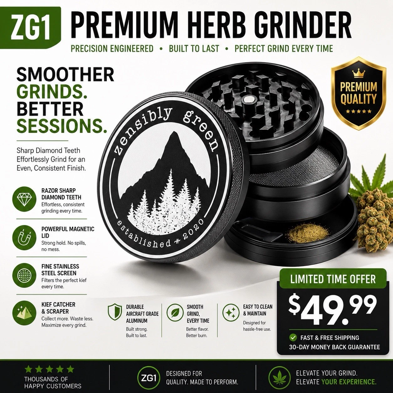 Heavy Duty 4 Piece Aluminum Spice Grinder Magnetic Lid Pollen Catcher Black 2.5”
Opens in a new wind