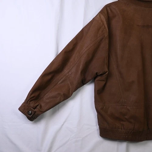 Vintage London Fog Mens Leather Flight Jacket Brown Bomber Flight Coat Large L image 7