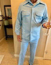 Vtg 70's Tobias Leisure Suit Pearl Snap Powder Blue Disco Jacket  Pants Set M