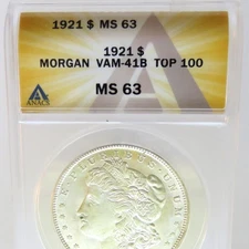 1921-P Morgan Dollar ANACS VAM-41B Pitted Reverse Top 100 MS 63 - F#7434