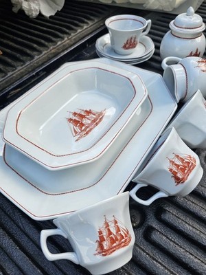 Vintage Wedgwood Flying Cloud Rust 12pc Set Service for 4 Platter Bowl Creamer