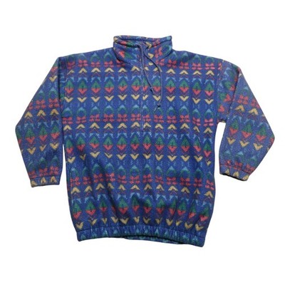 AIM Sport Pullover Mens Small Blue 1/4 Zip Fleece Geometric Pattern Winter Top