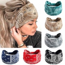 Boho Headbands for Women Retro Paisley Headwrap Red Bandana Head Style 129
