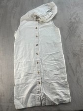 Cherokee Dress Light Shift Womens Medium White Short Button Sleeveless Linen