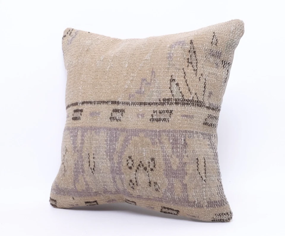 Handmade Wool Kilim Pillow 18x18” | Turkish Vintage Boho Cushion Cover - Image 2 of 4