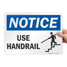 SmartSign "Notice - Use Handrail" Sign | 10" x x 14", Black/Blue on White