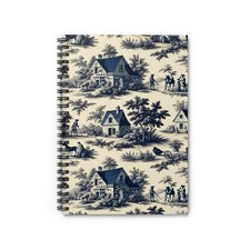 Spiral Notebook Student Journal French Toile Countryside Print - Navy/Cream
