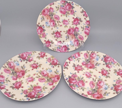 3 American Atelier Rose Bud Toile Salad Dessert Plates 7 1/2''