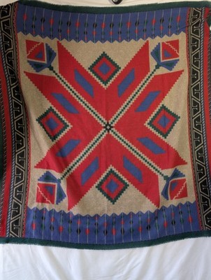 Aztekenmuster Stammesmuster Acryl Überwurf Decke geometrisch rot blau 48 x 48 cm UK