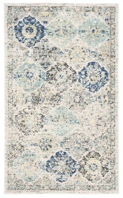 Madison Collection Accent Rug - 2'3'' x 4', Ivory & Aqua, Boho Chic Distressed...