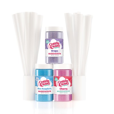 Floss Sugar Variety Pack: Cherry, Blue Raspberry, Grape + 50 Cotton Candy Cones