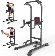 Adjustable Bench Power Tower Dip Station Pull up Bar Strength Training Workout
