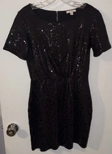 Ella Moss Black Sequin Mini Short Sleeve Dress Size Small