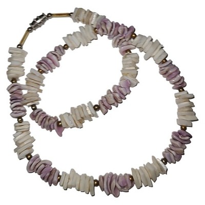 Vintage Light Purple & White Shell Chip Surfer Style Choker Necklace 16''