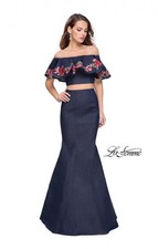 La Femme 26013 Dark Wash Jean Gala Gown Dress sz 6 NWT SALE!