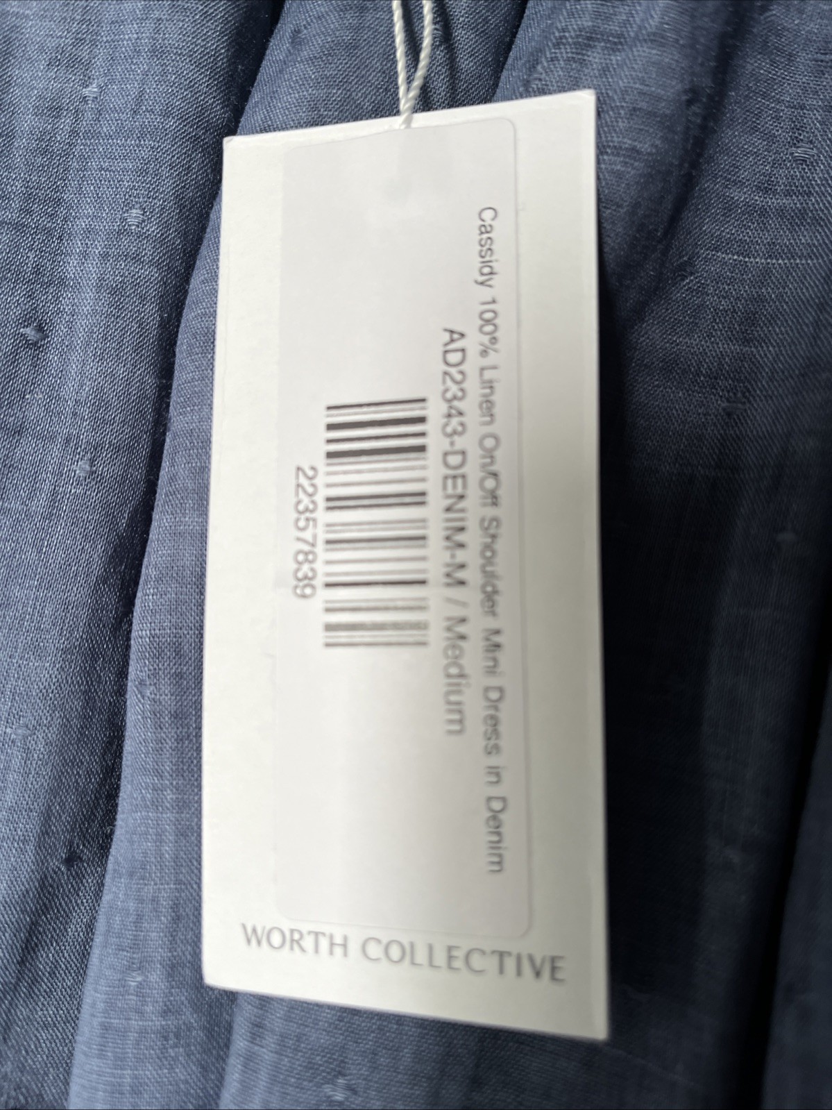 NWT Worth Collective Cassidy Linen Dress Off Shoulder Mini Dress In Denim M
