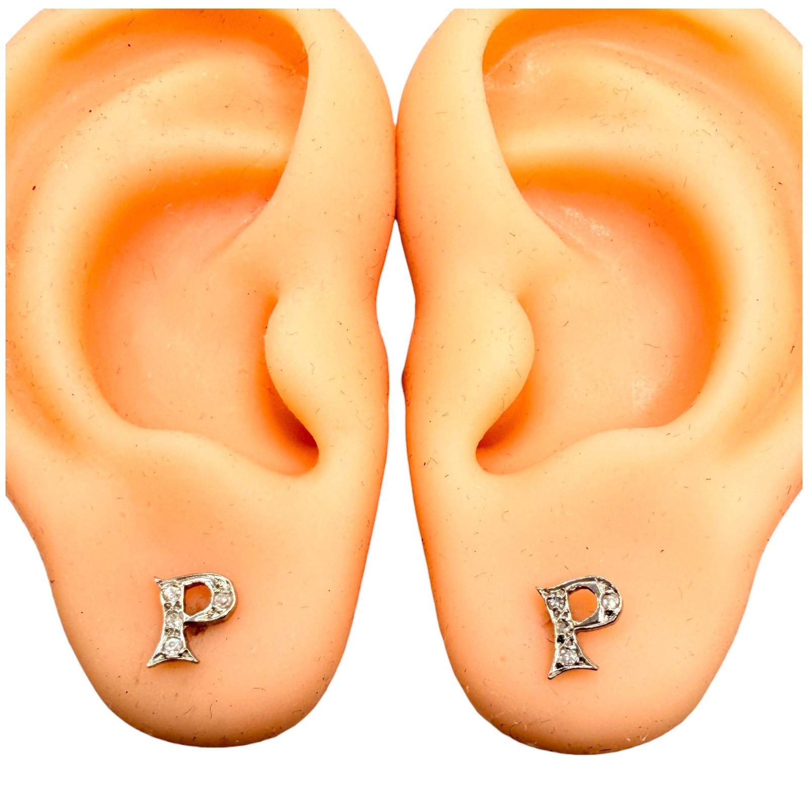 Solid 14k White Gold Initial Letter P Diamond Stu… - image 10