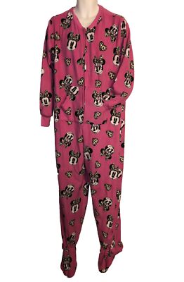 Disney Minnie Mouse Footed Pajamas Leopard Heart Bow Costume L
