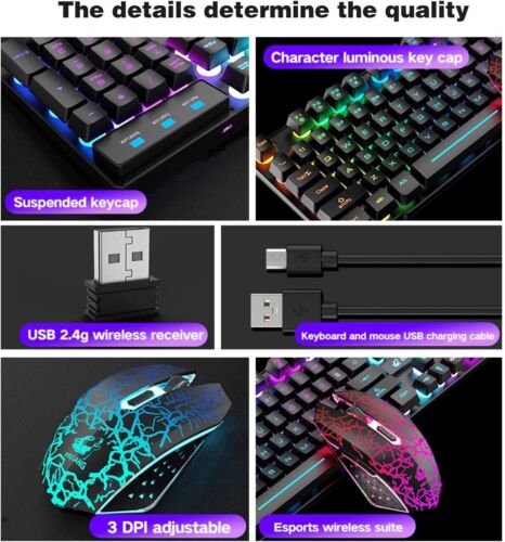 Wireless Gaming Keyboard Mouse Set LED Backlit Rechargeable for PC PS4 Xbox Mac - Picture 12 of 13