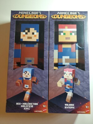 New Mojang Minecraft Dungeons Hex + Valorie 8.5  Tall Large Scale Figure Bundle