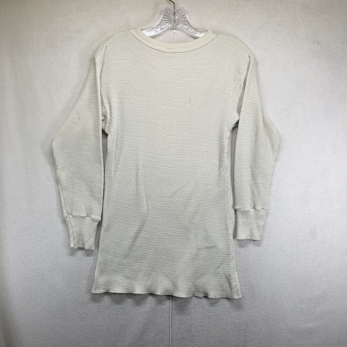 Vintage Hanes Thermal Shirt Men's L White Waffle Knit Green Label 70s 80s Wear - Picture 2 of 21