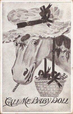 COMIC:  Horse in Hat with Basket -''Call Me Baby Doll'' - 1910