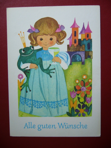 Hoppert - Kunstkarte  Märchen Froschkönig   Kind mit Frosch Burg - Bild 1 von 2