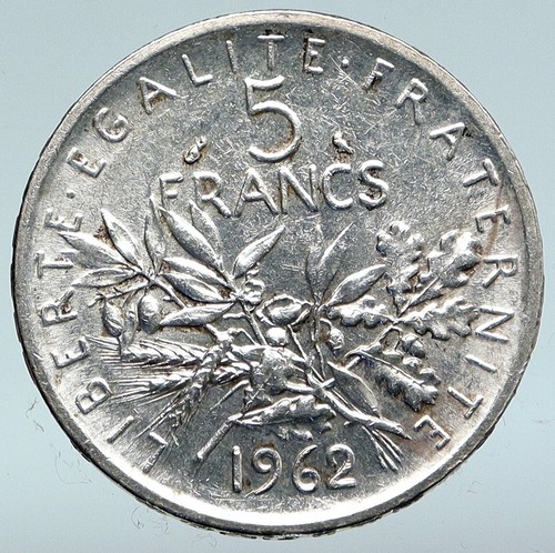 1962 FRANCE La Semeuse French SOWER WOMAN Old LARGE Silver 5 Francs Coin i89672 - Picture 2 of 3
