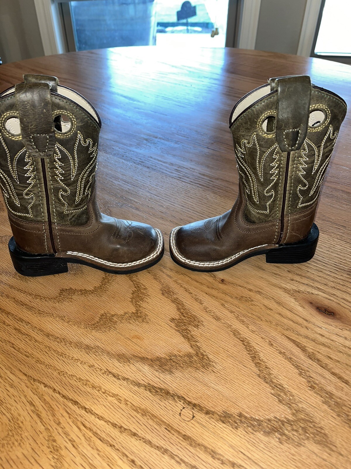 OLD WEST Dark Brown Western Leather Cowboy Boots Square Toe Toddler