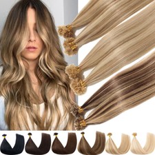100G Pre Bonded Nail U Tip Glue In Real/Remy Human Hair Extensions LONG Mix Blon