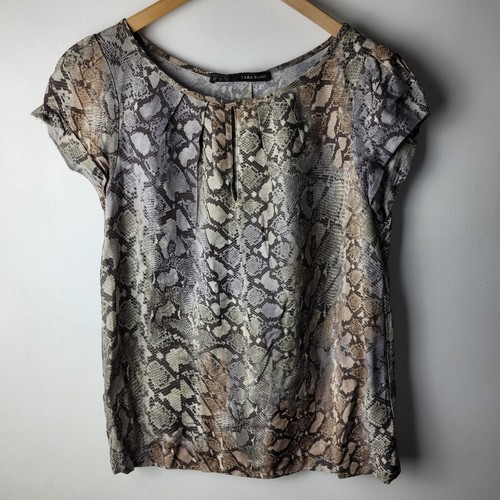 Zara Women Size S Brown Snake Print Top Blouse Smart Casual Career Summer - Picture 9 of 9