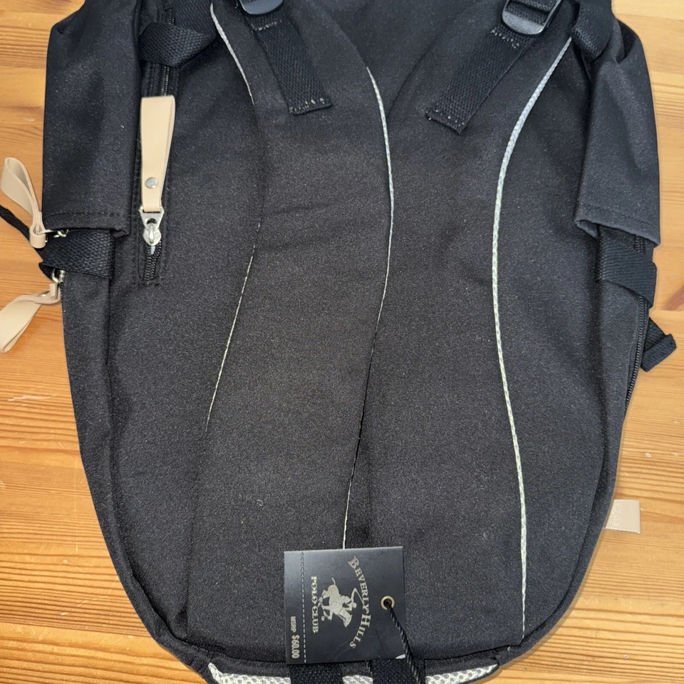Beverly Hills Polo Club BHPC Backpack Black & Tan Cushioned Straps - Image 3 of 4