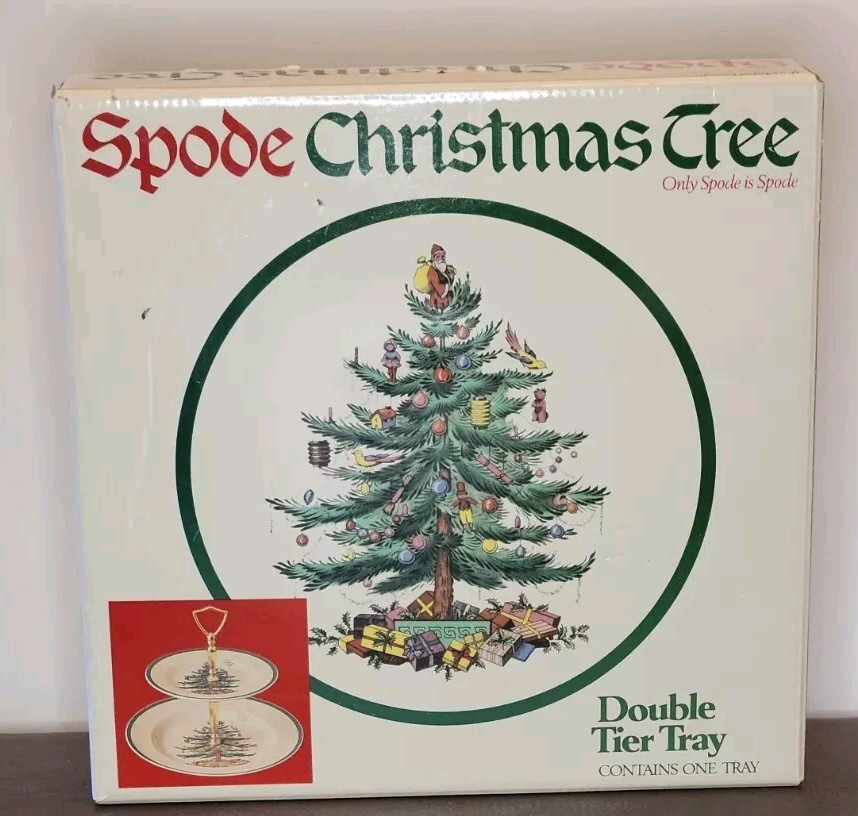 ❤️ Vintage SPODE 1990 Christmas Tree Double Tier Tray in Original Box
