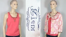 JUST B Coral Pink Embellished 2pc Set BLAZER JACKET Shell Tank Top S/M