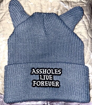  A$$holes Live Forever  ALF Beanie Hat W/horns Gray New In Bag One Size Fits All