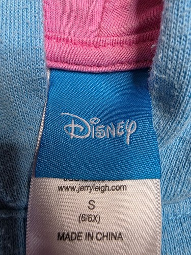 Disney Stitch Hoodie With 3D Ears & Pink Lining For Kids Size S (6/6X) Blue Cott - Picture 3 of 16
